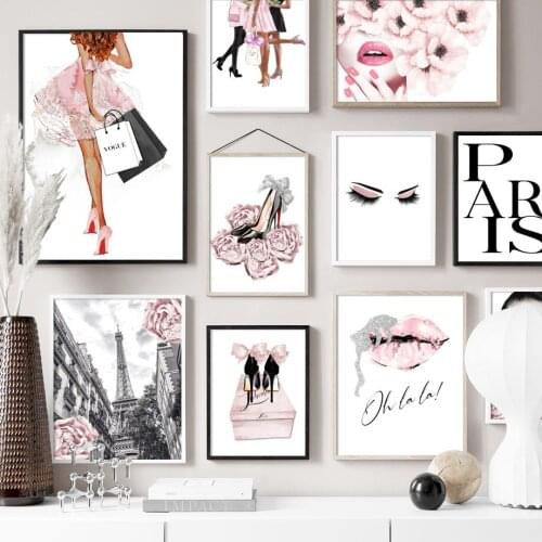 Fashion Girl High Heels Lip Eyelash Peony Wall Art Canvas Painting Nordic Posters And Prints Wall Pictures For Living Room Decor
