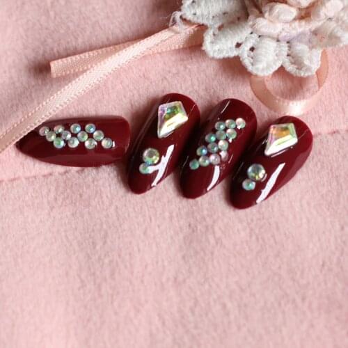 24pcs fashion full diamond crystal diamond pointed candy color handmade fake nails dark M006