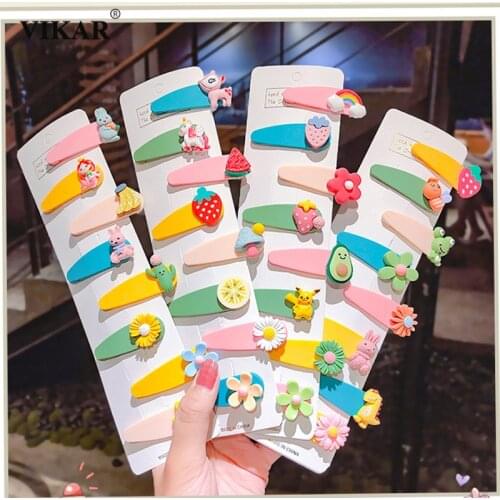 New 5PCS/Set Women Colored Fruit Hairpins Barrettes Sweet Acetate Geometric Hair Clips For Girls Fashion Hair Accessories VIKAR