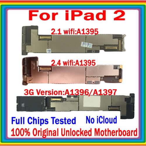 Clean iCloud for ipad 2 Motherboard unlocked Original for ipad Logic board with chips iso MB Wifi-3G Version 16GB / 32GB / 64GB