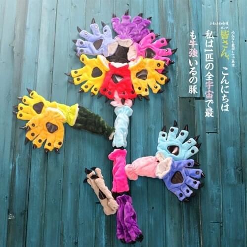 Animal Gloves Paw Dinosaur Bear Cat Finger Claw Winter Windproof Warm Funny Cute Fluffy Halloween Party Performance
