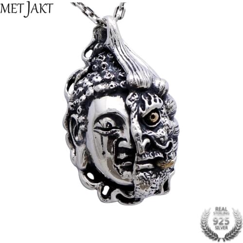 MetJakt Buddha and Devil Pendant Solid 925 Sterling Silver Pendant for Necklace Vintage Punk Rock Thai Silver Jewelry