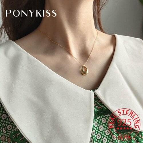 PONYKISS 100% 925 Sterling Silver Irregular Water Drop Pendant Necklace Minimalist Style Accessory For Women Party Fashion Gift