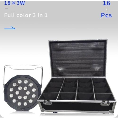 16pcs 18x3w led Par lights RGB 3in1 flat par led with 16 in 1 flight case dmx512 disco lights professional stage dj equipment