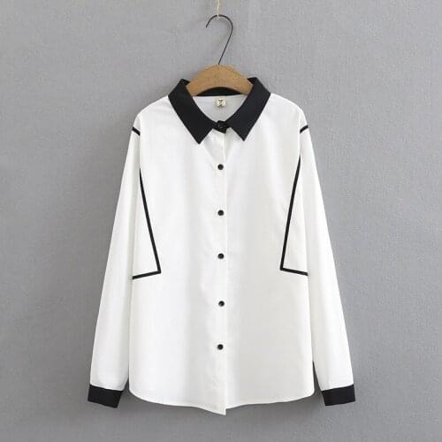Plus Size XL-4XL Womens White Black Chiffon Blouse Long Sleeved Workwear Tops Elegant Simple Top