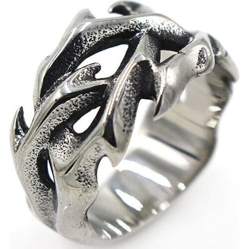 Retro Hollow Out Design Round Thorns Ring Cool Titanium Steel Punk Biker Rings for Women Men Viking Jewelry Hip Hop Party Gifts
