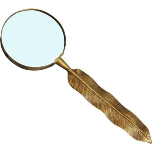 Handmade Brass Vintage Feather Handle Creative 10 Times Magnifying Glass Sample Ornament Decoration Antique Lucky Crafts