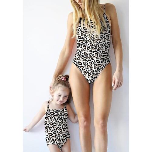 Leopard Style Mommy and Me Beach Swimwear Pool Party Swimming Suit Sexy Big Sister Little Sister Matching Jumpsuit Women Bikini