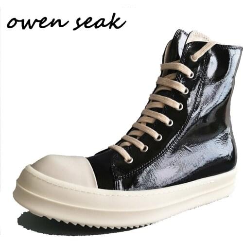19ss Owen Seak Men Casual Canvas Shoes High-TOP Ankle Lace Up Luxury Trainers Sneakers Boots Brand Zip Flats Shoes Big Size