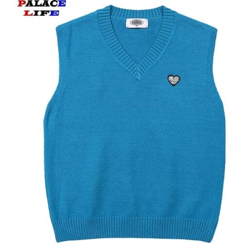 Solid color Sleeveless Sweater Vest Men New Streetwear Mens Vests V Neck Pullover Woman Casual Tops Mens Sweater 2021 Autumn
