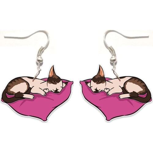 1 Pair Sleeping Cat Acrylic Earrings Funny Earring Womens Jewelry Gift Women Cats Charm Animal Cute Not 3D Big Dangle Ear Ring