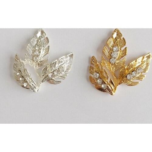 10pcs 2.9*2.6cm Fashion Metal Alloy Crystal KC Gold/Silver Color Leaf Connectors Charm DIY Jewelry Accessories