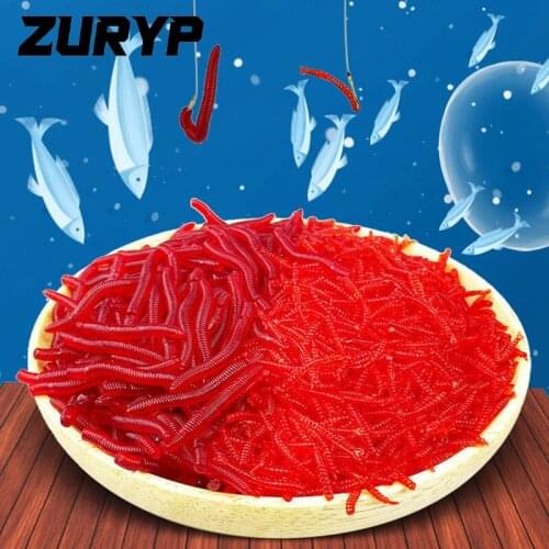 ZURYP 100pcs red worm fishing lure soft lure Lifelike Fishy Smell Shrimp Additive Earthworm Luminous Worms Artificial