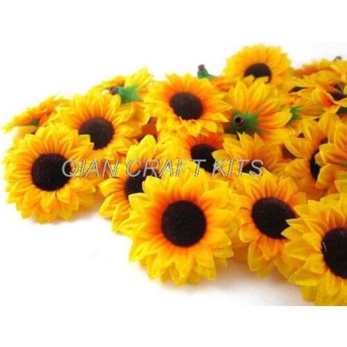 100 Yellow Sun Flower Head - Artificial Silk Flower - 1.5 inches - Wholesale Lot - for Wedding, Make Hair clips, headbands