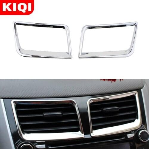 2Pcs/Set ABS Chrome Car Center Air Vent Protection Trim Sticker for Hyundai Verna Solaris 2012 2013 2014 2015 Accessories