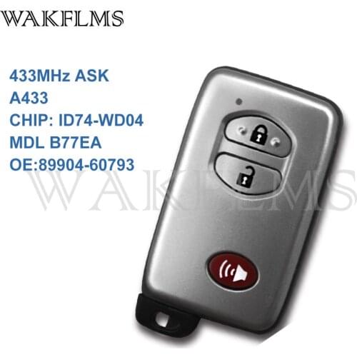 3 Buttons 433MHz PCB A433 ID74 Smart Remote Key For Toyota Land Crusier 2009 2010 2011 2012 2013 2014 2015 89904-60793 B77EA