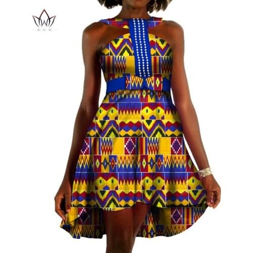 African Women Clothing Dashiki Bazin Riche Mini Dress Traditional Print Patchwork Dress for Lady Dress Sleeveless Dress WY7323