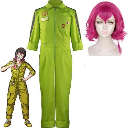 Anime Super Danganronpa 2 Kazuichi Souda Cosplay Costumes Men Women Long Sleeve Green Jumpsuit Halloween Costume Wig C70K161