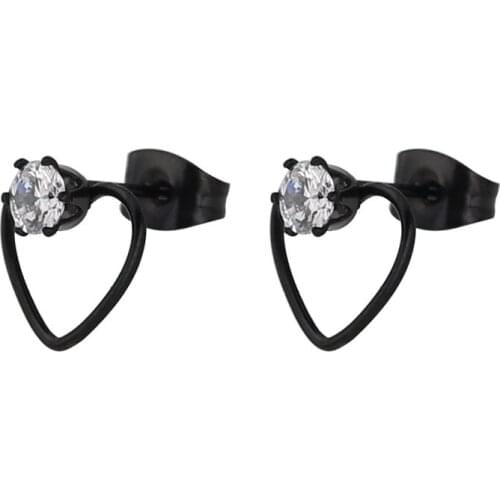 AsJerlya Fashion Titanium Steel Heart Stud Earrings Stainless Steel Heart With AAA White Zircon Womens Jewelry Accessories