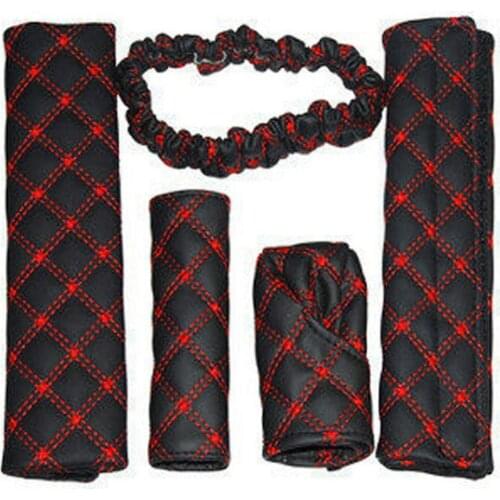 Practical 5pcs/set Leather Car Hand Brake Parking Brake Case Gear Shift Rearview Mirror Cover Seat Belt Cover Car Accessories
