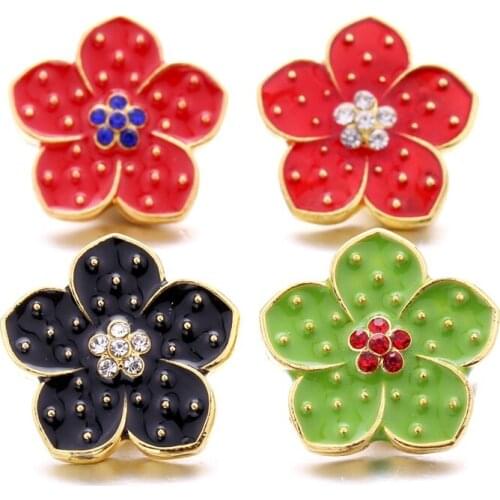 Enamel Flower Rhinestone 18mm Ginger Snap Button Jewelry Making DIY Snap Button Bracelet Necklace Jewelry for Women Wholesale