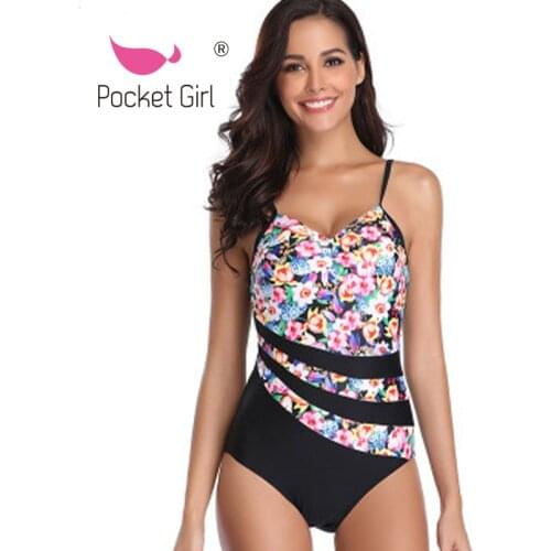 Pocket Girl 2021 Patchwork One Piece Swimsuit Monokini Swimwear Female Bandeau Bathing Suit Sexy Bathing Suit Women One Piece