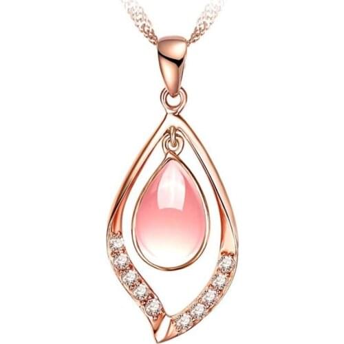 KOFSAC New Fashion 925 Sterling Silver Necklaces For Women Temperament Sweet Female Clavicle Chain Pink Crystal Pendant Jewelry