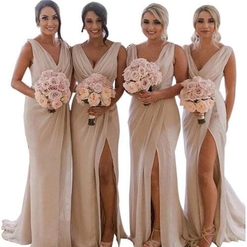 Summer Sheath V-Neck Chiffon Party Dance Dress with Split Sexy Long Zipper-Up Bohemian Solid Sleeveless Floor-Length Dress