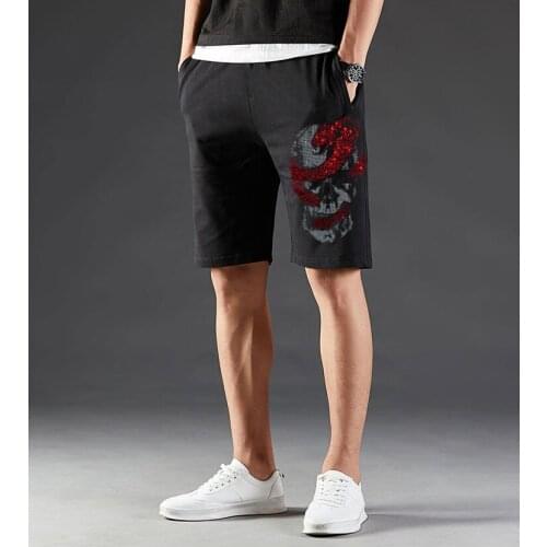 Summer 2020 new Style Shorts Men Mid Elastic Waist Shorts Rhinestones Cotton Shorts for Men Straight Short Pants