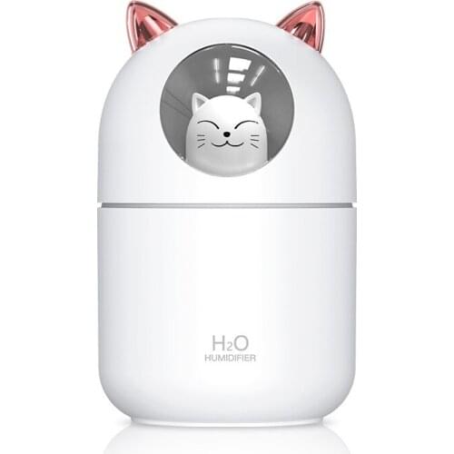 300ml USB Mini Air Humidifier Car Aroma Essential Oil Diffuser Home USB Fogger Mist Maker LED Night Lamp Cute Cat Accessories