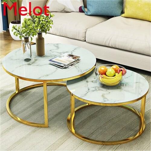 Fashion European Style Luxury Living Room Golden Sofa Table Modern Creative Simple Small Tempered Glass round Table