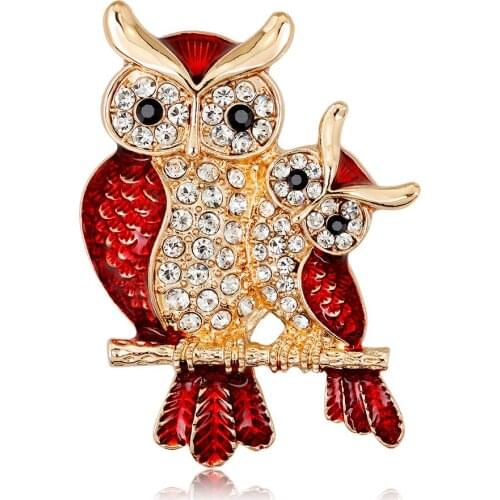 Fashion Gold Color Plated Double Owl Brooch Pins Crystal Animal brooches women girls Clothing jewelry Accessories AL232