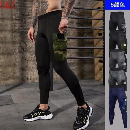 Mens leggings Pants Camouflage Pocket training Tights Running pants Quick-drying high-elasticity sports Leisure Tight Pants