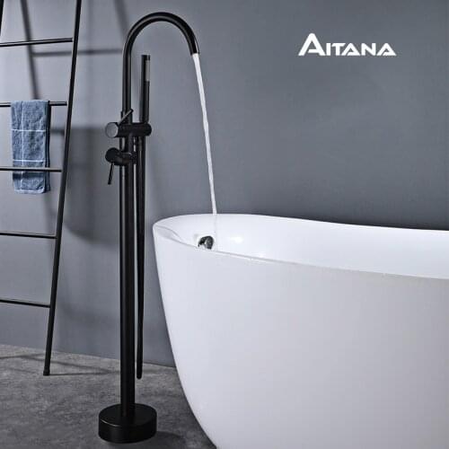 Floor type all copper bathtub hot and cold faucet bathtub side vertical column basin wall connected to shower column shower