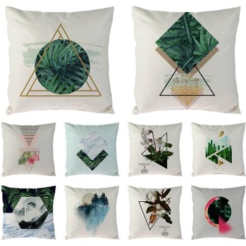 New Home Decor Linen Pillowcases Green Leaves Throw Pillow Case Tropical Plants Pillow Cover Summer Style Cushion Coverr 1548