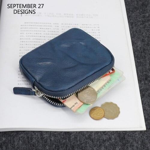 New Fashion Coin Purses Men First Layer Leather Luxury Vintage Credit Card Wallet Women 100% Cowhide Zipper Coin Pouch Money Bag
