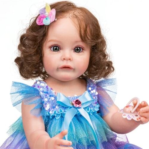 NPK 55CM Reborn Toddler Girl Sue-Sue FUll body Silicone Princess Hand-detailed Paiting Rooted Hair waterproof Toy for Girls