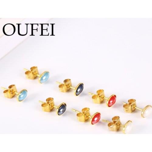 OUFEI Stainless steel Rose gold Multi-color for woman crystal Stud earring fashion advanced Jewelry woman Stud earring wholesale