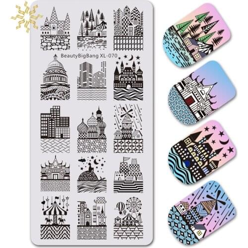 BeautyBigBang Stamping Plate 6*12cm Architectural Theme Nail Art Template Stainless Steel Image Plate K510