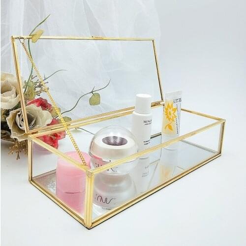 Clear Glass Jewelry Box Makeup Cosmetic Organizer Watch Display Stand Bathroom Storage box Earrings Jewelry Storage Accessories