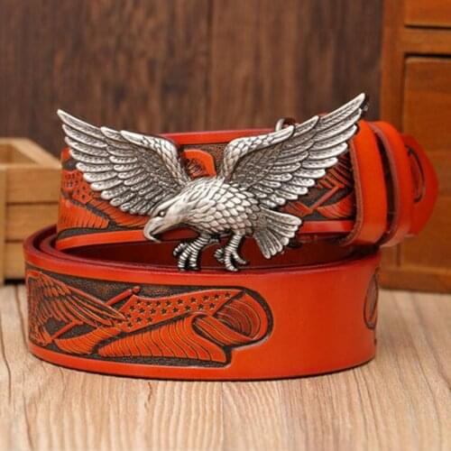 Vintage Mens Jeans Belt Creative Mens Leather Belts Eagle Board Buckle Layer Cowhide Belts Business Casual Trouser Waistband