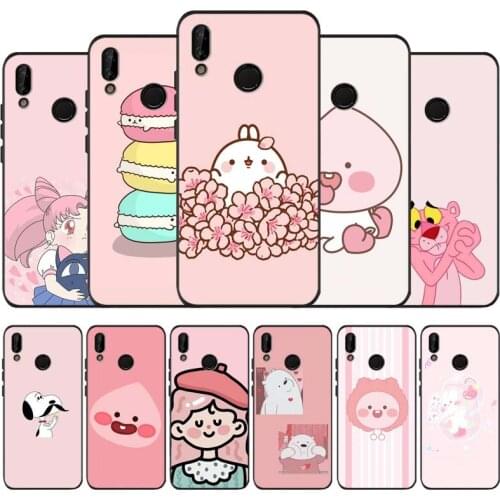 Pink cute and simple black soft Phone Case for huawei P40 P30 P20 P10 Pro lite P9 Lite nova 4E 6SE Psmart 2019 Y6 9 Prime
