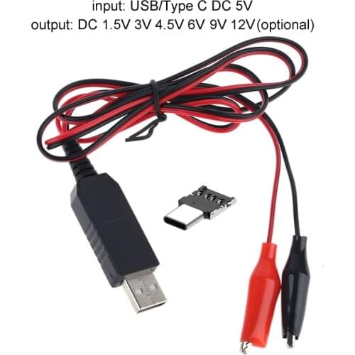 Type C USB to 1.5V 3V 4.5V 6V 9V 12V Cable AA AAA C D Size Battery Eliminator 270B