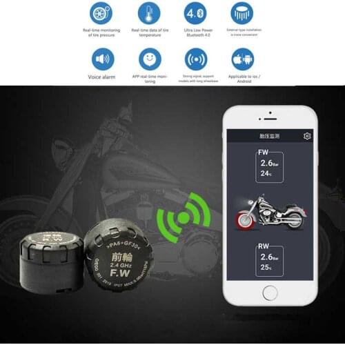 GIORDON Motorcycle TPMS Tire Pressure Monitoring System Wireless Bluetooth APP Presion Neumaticos Automovil 2 External Sensors