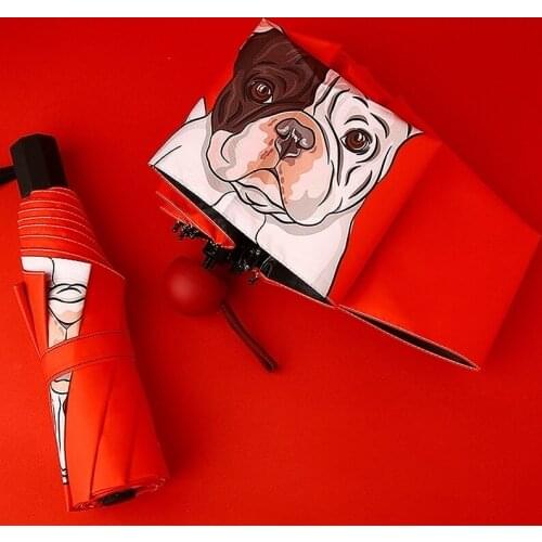 French Bulldog Patterns Umbrella 8 Ribs Portable Folding Girls Sun Umbrella Rain Women Umbrella UV Parasol