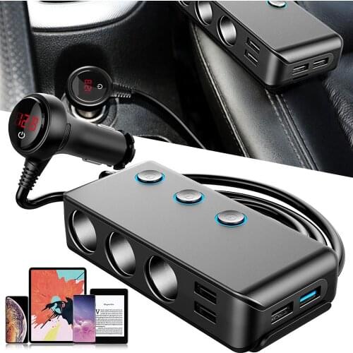 Dual USB Car Cigarette Lighter Car Charger 4.8A 3.0 Cigarette Lighter Adapter 120W 3 Socket Car Power DC Socket Distributor