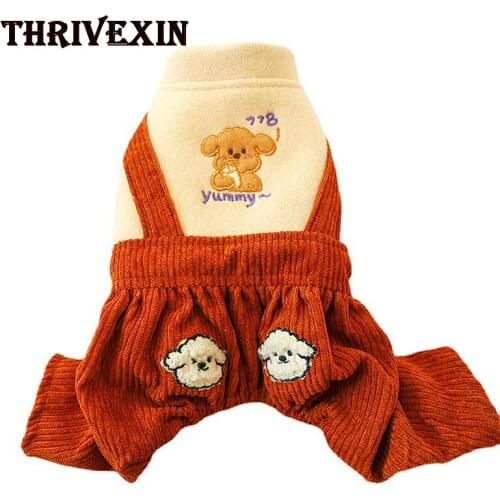 Corduroy Winter Dog Cat Jumpsuit Rompers Cartoon Design Dogs Overalls Coat Jacket Cat Puppy Clothes Outfit Clothes for Dog