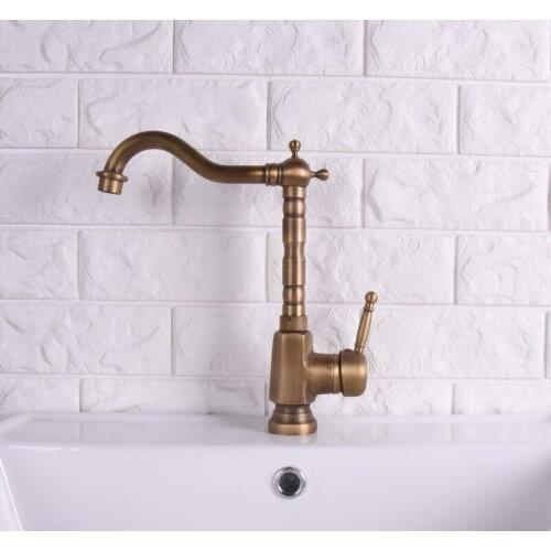 Vintage Retro Antique Brass Single Handle One Hole Bathroom Kitchen Basin Sink Faucet Mixer Tap Swivel Spout Deck Mounted msf121