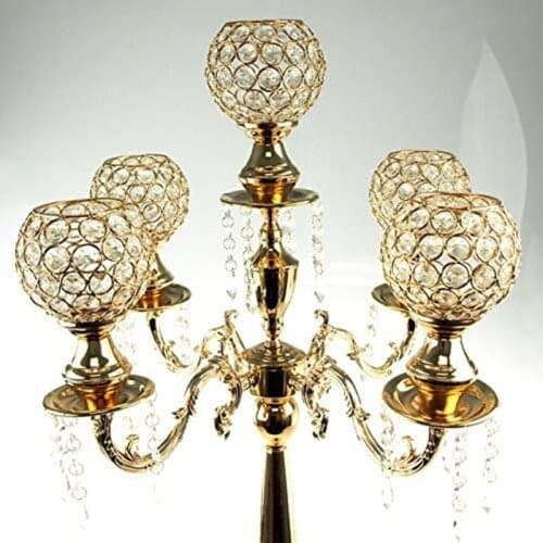 78cm tall)Candelabra Crystal Globe Centerpiece, 5 Arm, Gold qq435