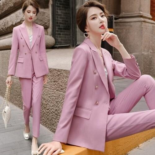 Female Office Work Formal Long Pant Suit Womens Suit Business Lady Uniform 2 Piece Set Blazer Trouser Jacket Suits Plus Size 5X